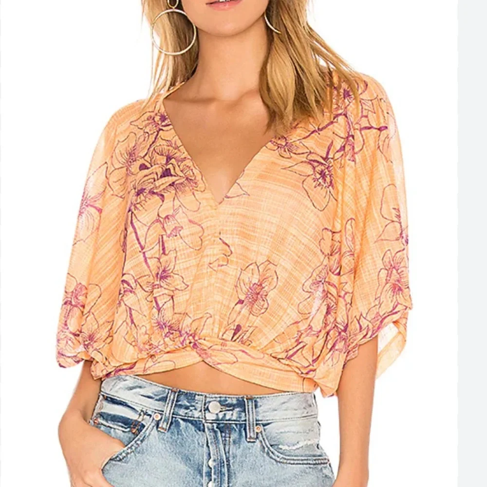 Small Free People Coral Floral One Dance Blouse - Picture 1 of 9